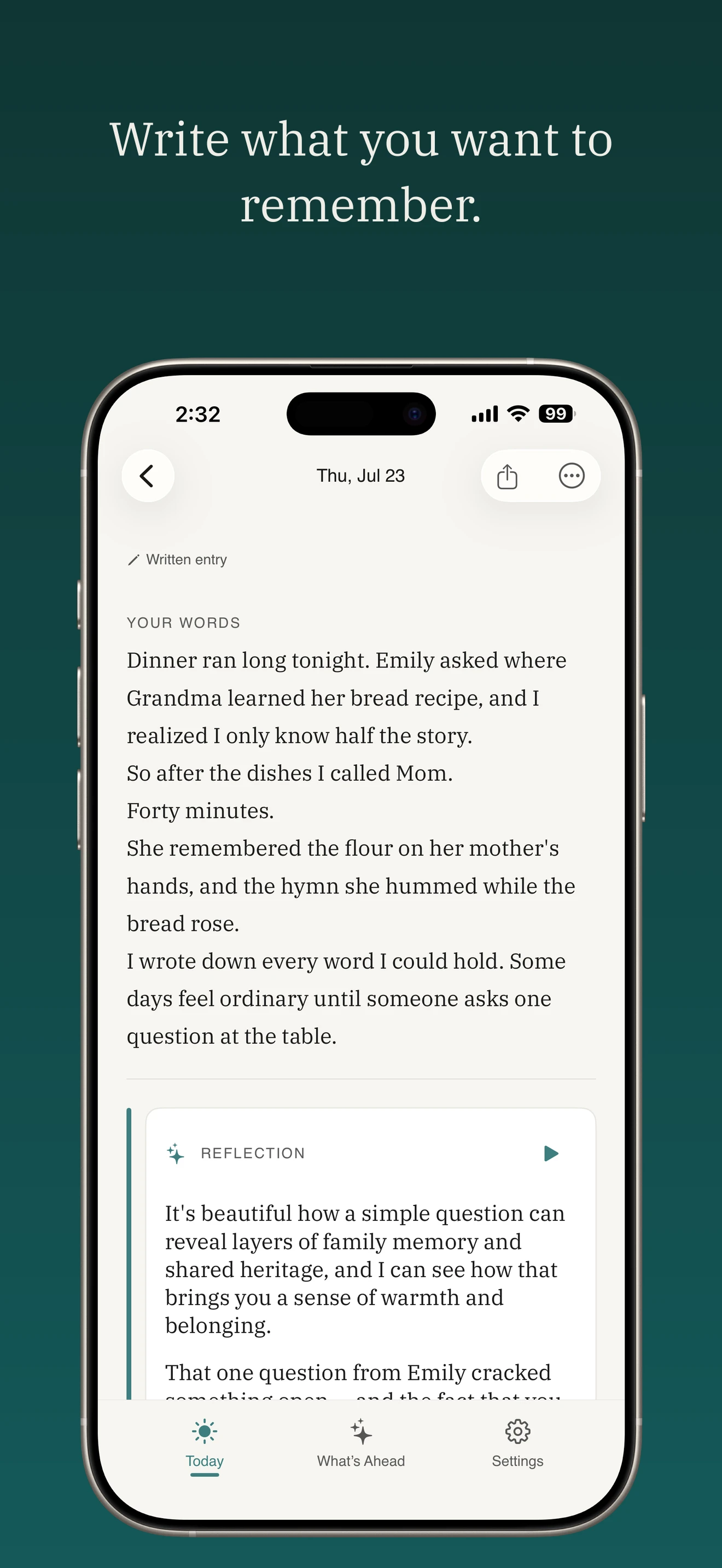 A written entry — “Write what you want to remember.”
