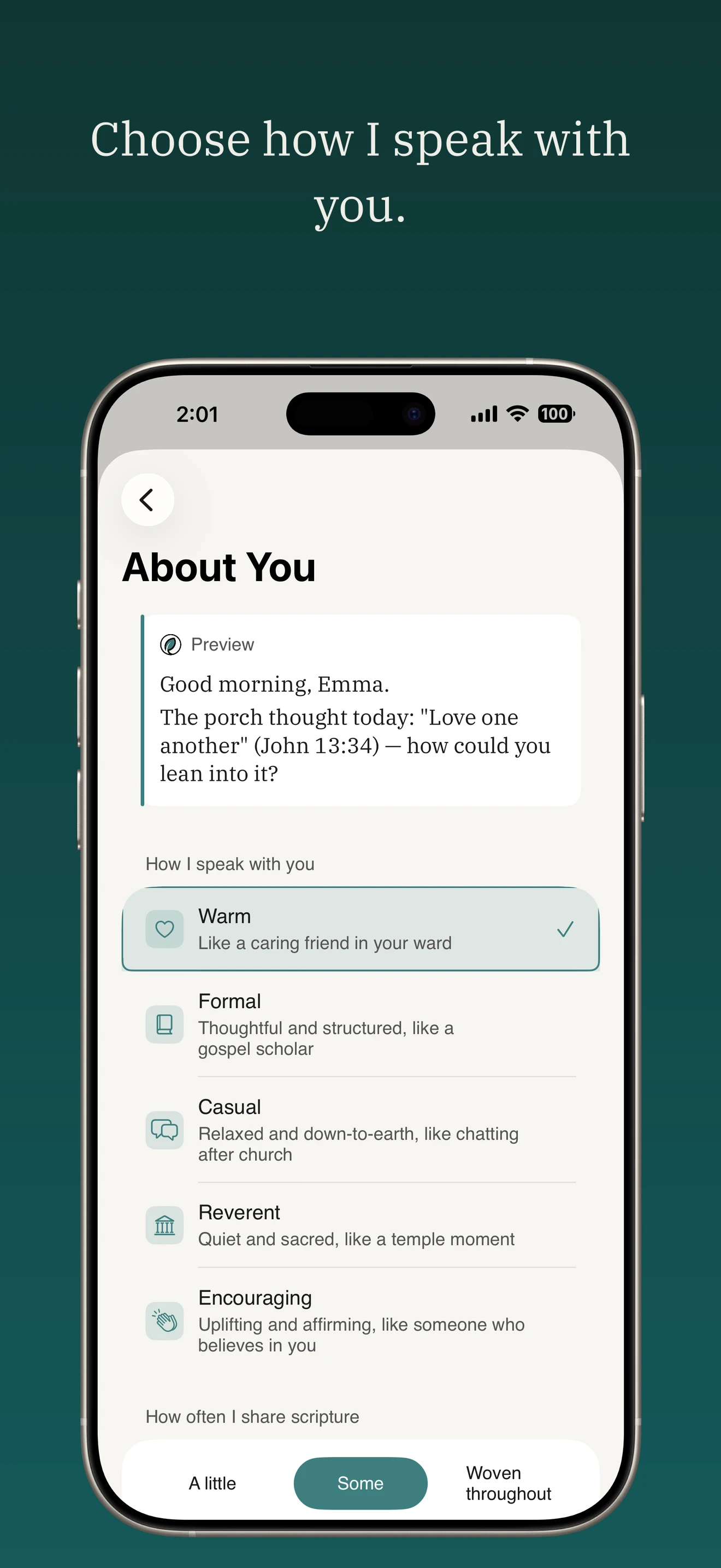 About You — “Choose how I speak with you.”